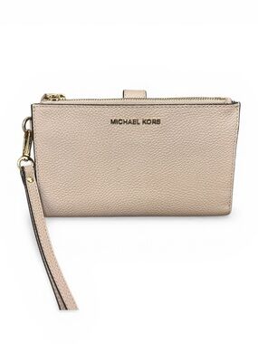 Michael Kors Blush Pebbled Leather Wristlet with Gold Hardware